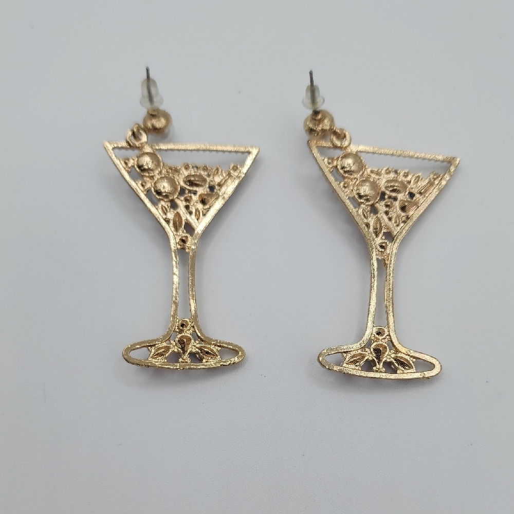 Gold Martini Earrings with Pearl Bubblies And Colorful Gems - Picture 7 of 8